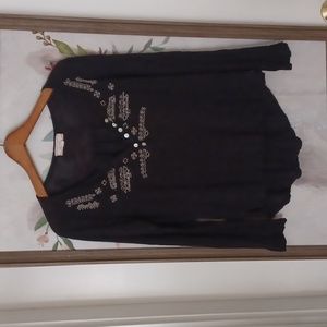 Black boho Henley shirt blouse